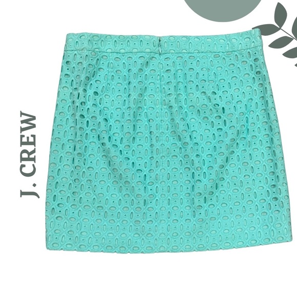 🛍️3/$40 J.Crew Eyelet Mini Skirt Turquoise Cotton A-Line Spring Essential Size 8 - Picture 3 of 5